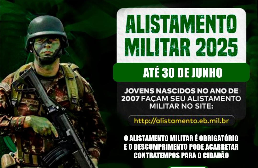 cartaz promocional com informações sobre o alistamento e um soldado camuflado armado