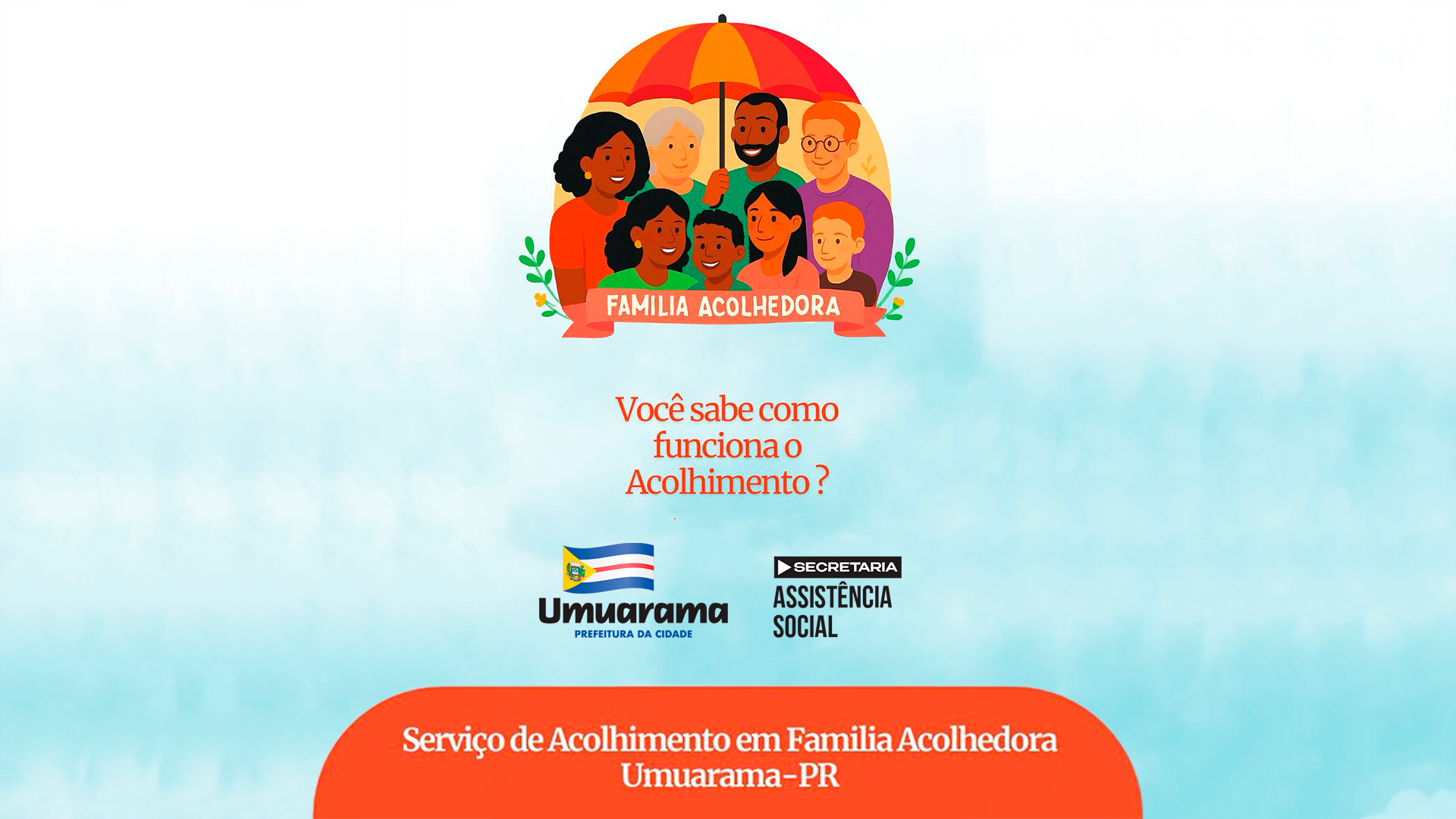 arte do programa com família e símbolo oficial, um guarda chuva