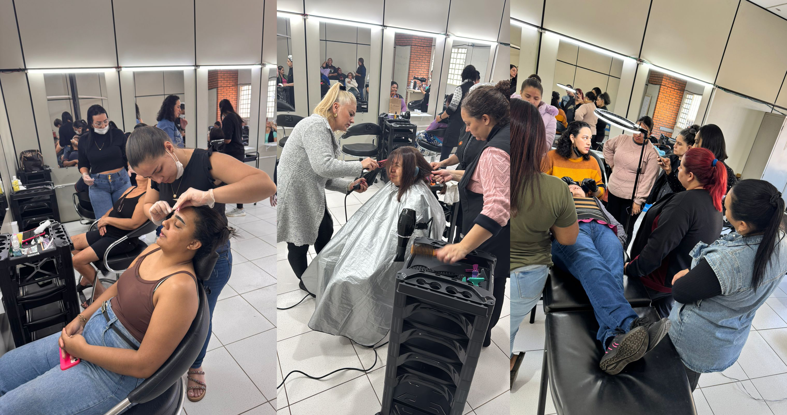 alunos dos cursos realizam serviço de sobrancelhas, corte de cabelo e limpeza de pele