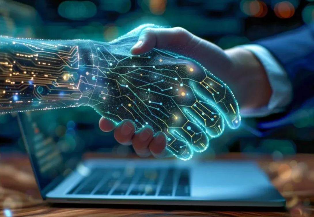 ilustração de aperto de mão digital com mão humana