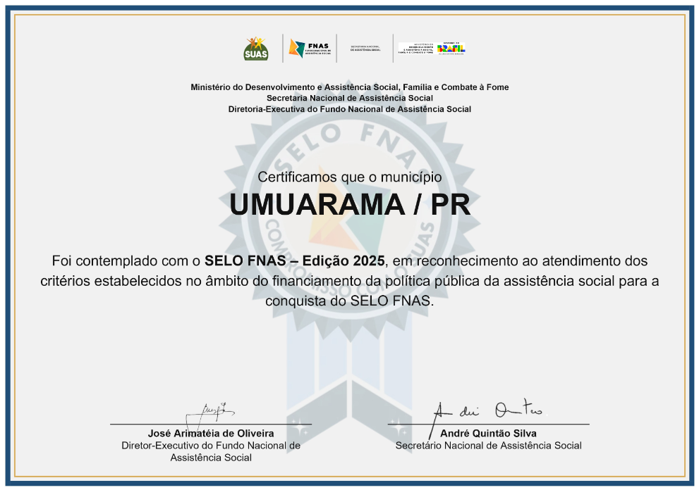 reprodução do selo atribuído ao município de Umuarama