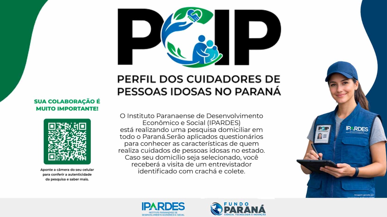 arte gráfica com descrição resumida da pesquisa e uma atendente