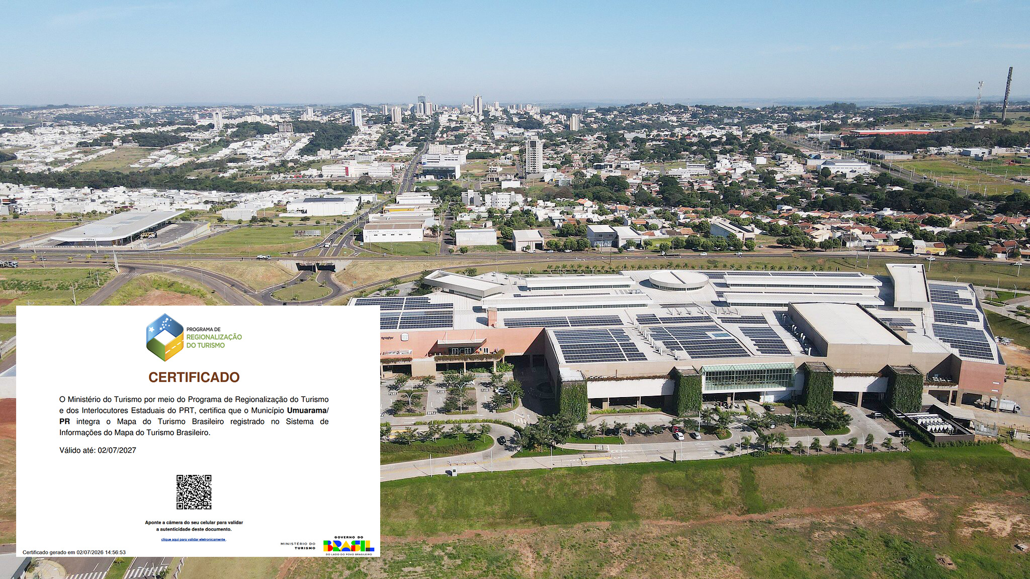 imagem aérea da cidade com destaque para o certificado