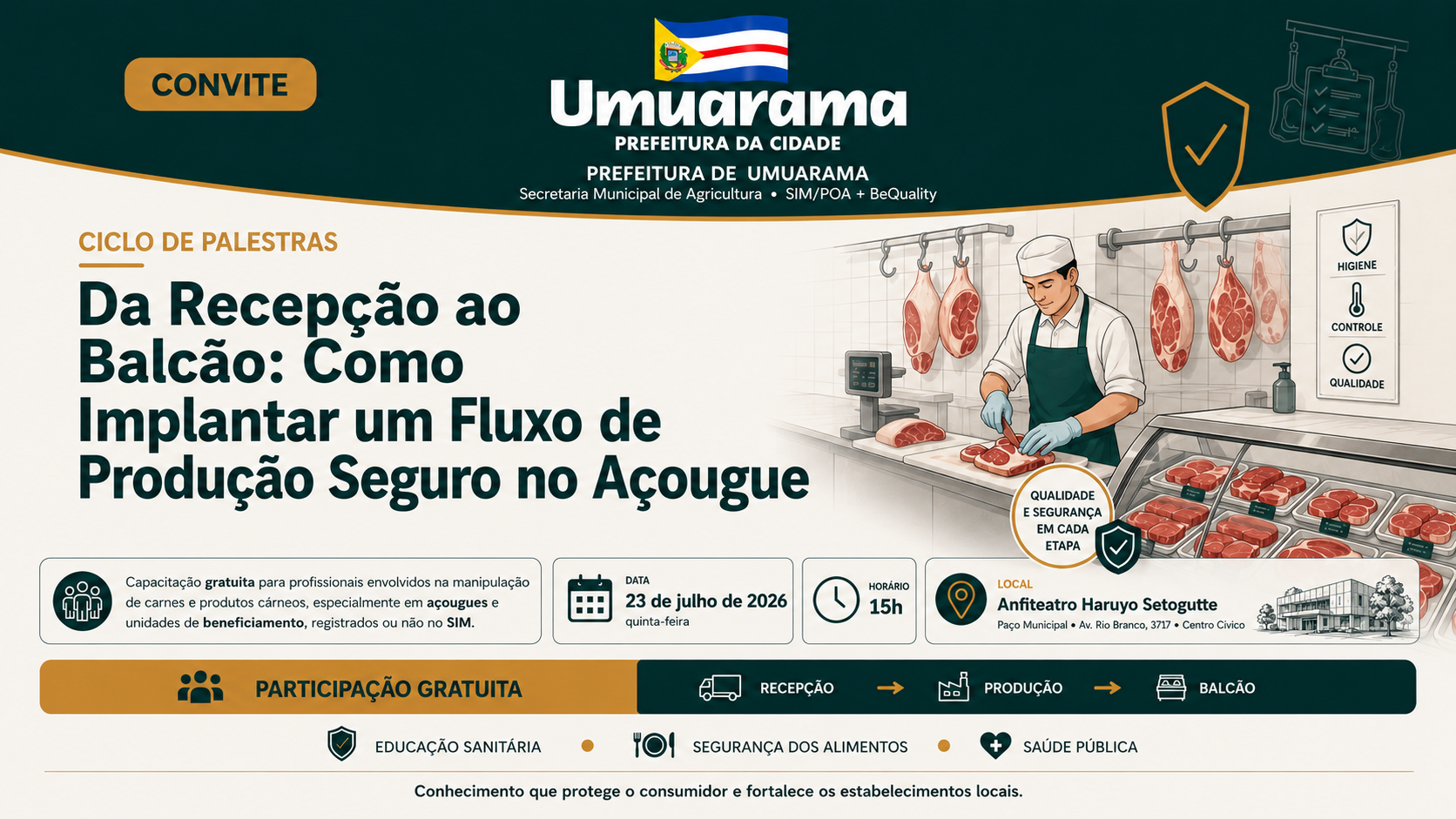 Ver notícia Palestra de graça da Secretaria de Agricultura orienta profissionais sobre manipulação de carnes