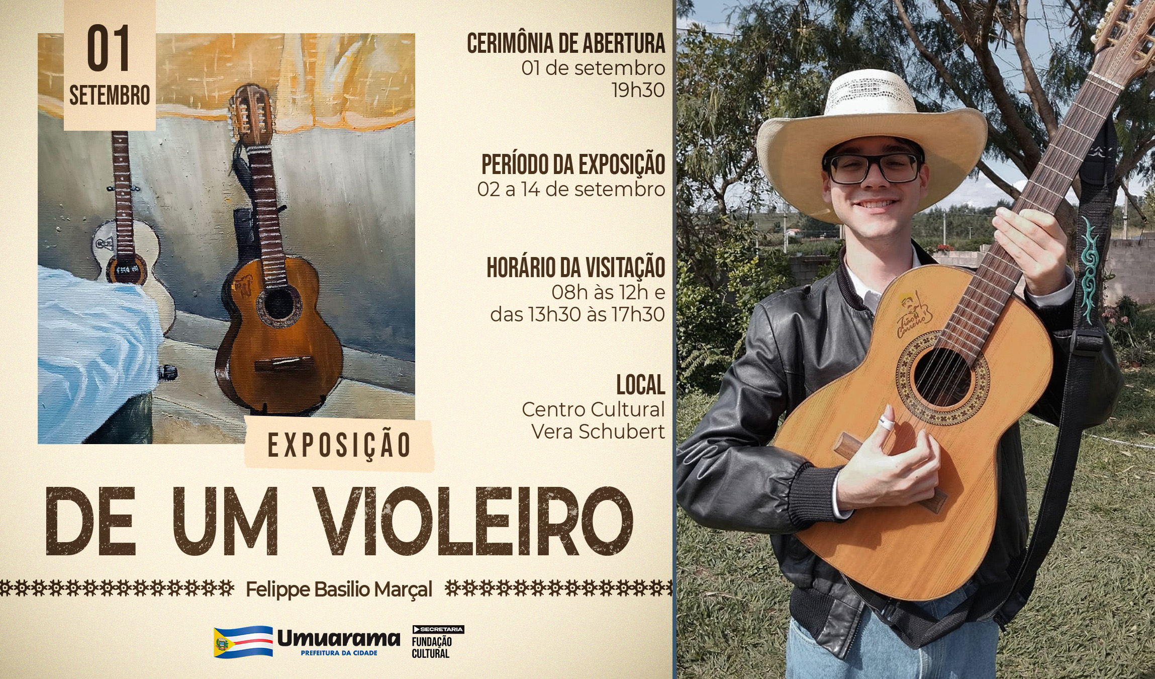 foto do violeiro jovem segurando o instrumento  musical
