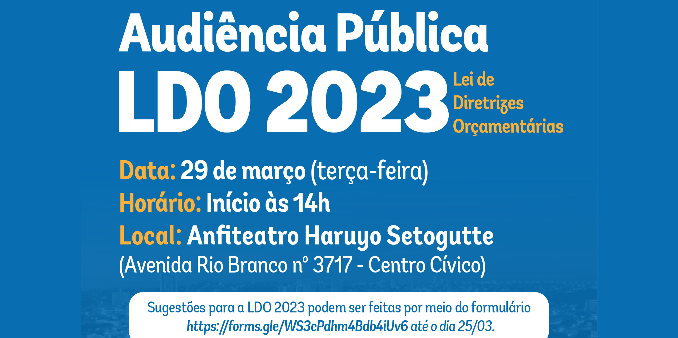 Foto da matéria Prefeitura volta a realizar audiência pública presencial para discutir a LDO